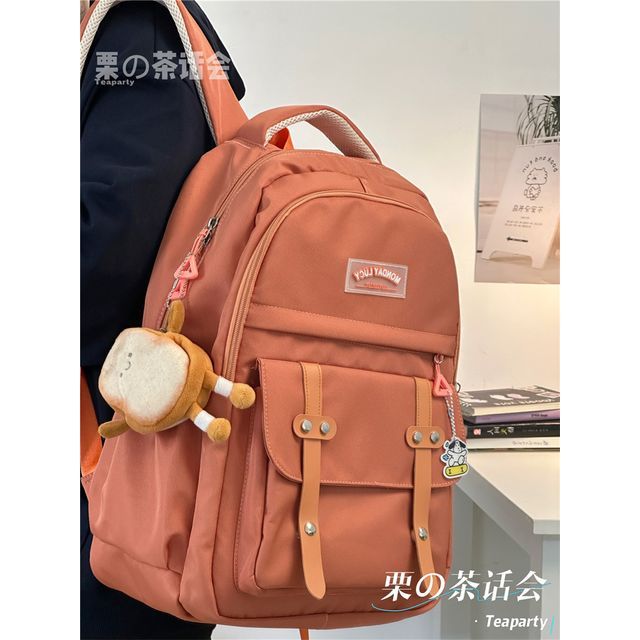 Lettering Label Buckled Flap Laptop Backpack SpreePicky