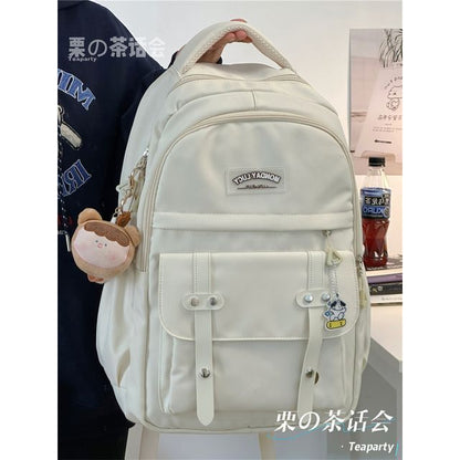 Lettering Label Buckled Flap Laptop Backpack SpreePicky