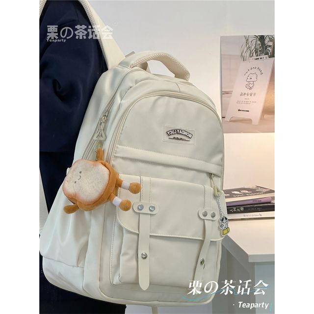 Lettering Label Buckled Flap Laptop Backpack SpreePicky