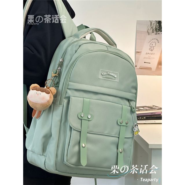 Lettering Label Buckled Flap Laptop Backpack SpreePicky