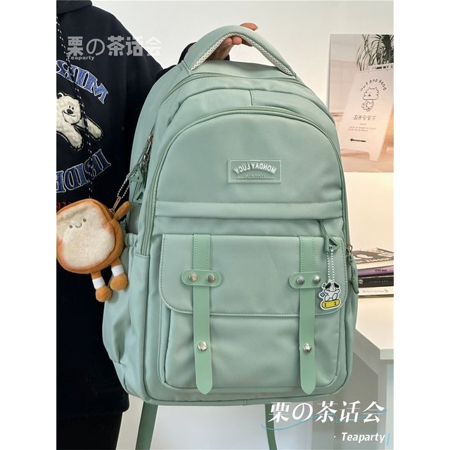 Lettering Label Buckled Flap Laptop Backpack SpreePicky