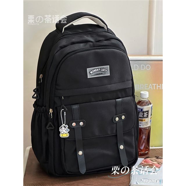 Lettering Label Buckled Flap Laptop Backpack SpreePicky