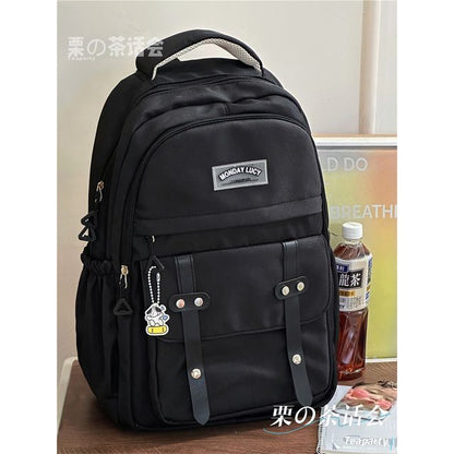 Lettering Label Buckled Flap Laptop Backpack SpreePicky