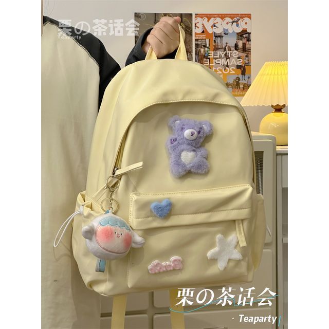 Plain Cartoon Applique Backpack SpreePicky