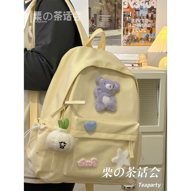 Plain Cartoon Applique Backpack SpreePicky