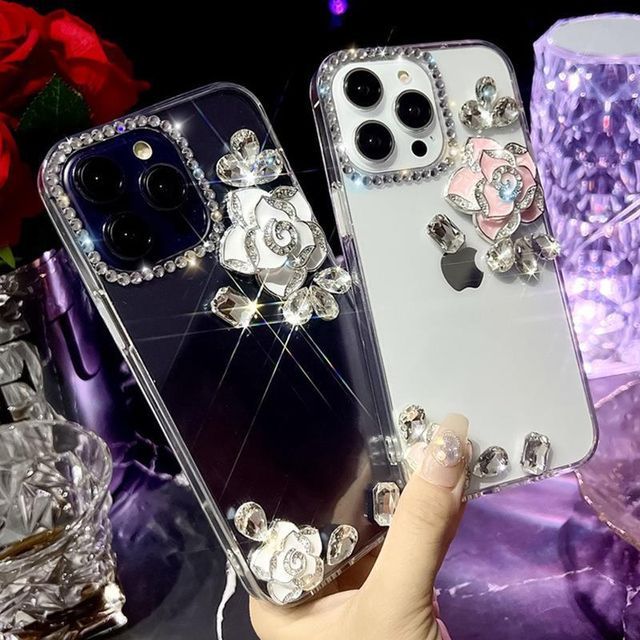 Floral Rhinestone Transparent Phone Case - iPhone 14 Pro Max / 14 Pro / 14 Max / 14 / 13 Pro Max / 13 Pro / 13 / 13 mini / 12 Pro Max / 12 Pro / 12 / 12 mini / 11 Pro Max / 11 Pro / 11 / SE / XS Max / XS / XR / X / 8 / 8 Plus / 7 / 7 Plus SpreePicky