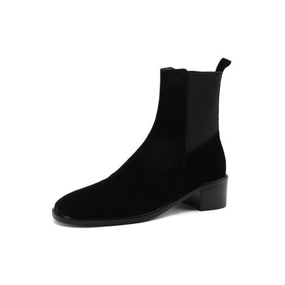 Block Heel Genuine Leather Short Chelsea Boots SpreePicky