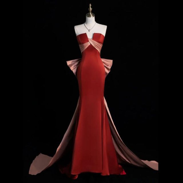 Two Tone Bow Criss Cross Mermaid Tube Evening Gown SpreePicky