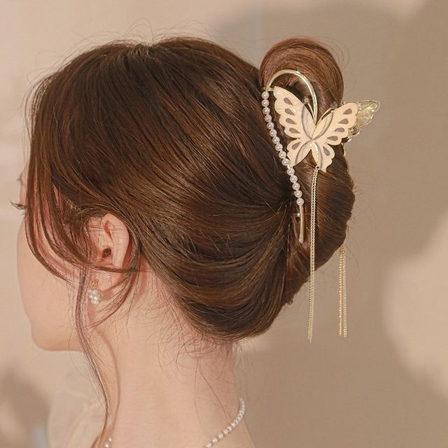 Faux Pearl Butterfly Fringed Hair Claw SpreePicky