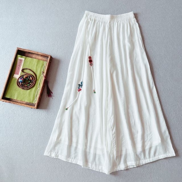 High Rise Floral Embroidered Wide Leg Pants SpreePicky