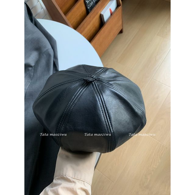 Faux Leather Beret Hat SpreePicky