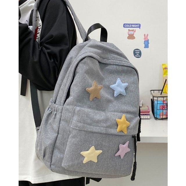 Star Applique Nylon Zipper Backpack mySite