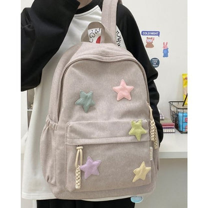 Star Applique Nylon Zipper Backpack mySite