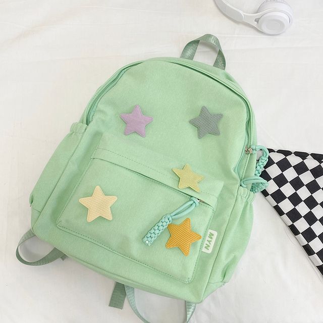 Star Applique Nylon Zipper Backpack mySite