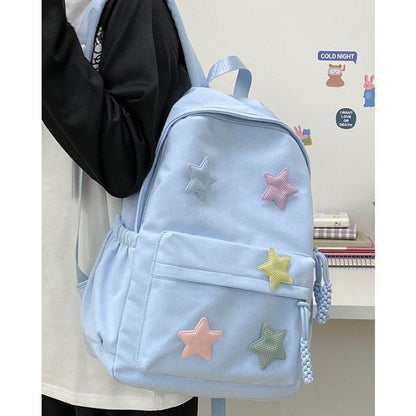 Star Applique Nylon Zipper Backpack mySite