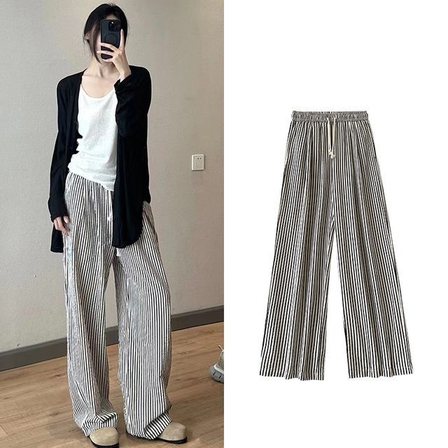 High Rise Striped Printed Wide Leg Drawstring Sweatpants SpreePicky