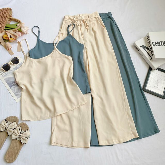 Set: Plain Camisole Top + High Waist Wide Leg Pants mySite