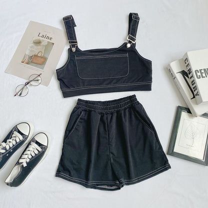 Set: Plain Crop Tank Top + Shorts mySite