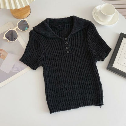 Short-Sleeve Plain Knit Polo Top mySite