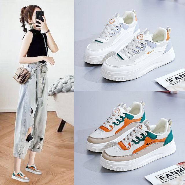 Color Block Lace-Up Platform Sneakers SpreePicky