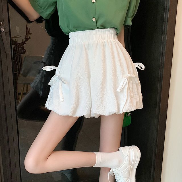 Elastic Waist Plain Bow Shorts mySite