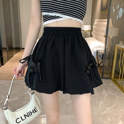 Elastic Waist Plain Bow Shorts mySite