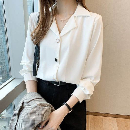 Short-Sleeve Plain Chiffon Shirt SpreePicky