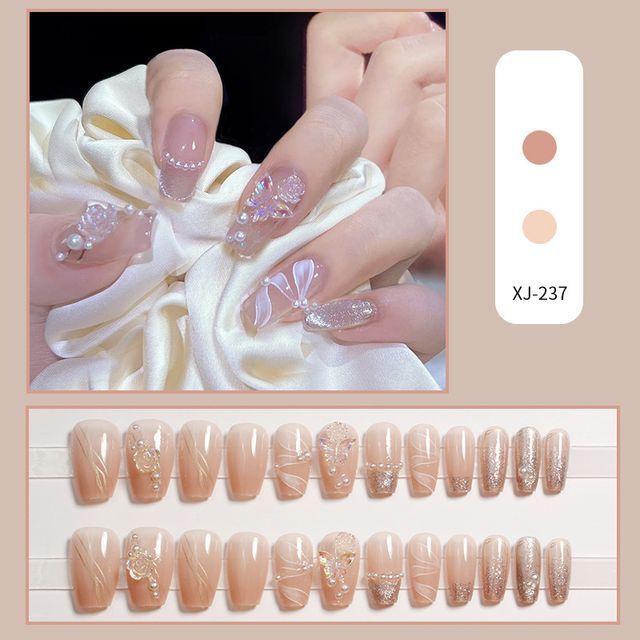 Floral Faux Pearl Faux Nail Tips SpreePicky