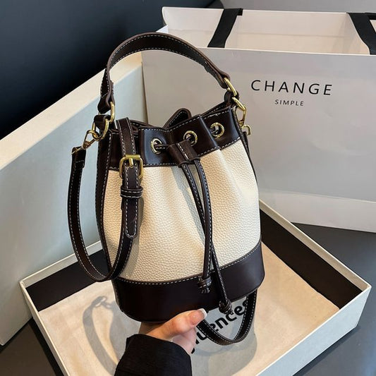 Contrast Trim Top Handle Bucket Bag SpreePicky