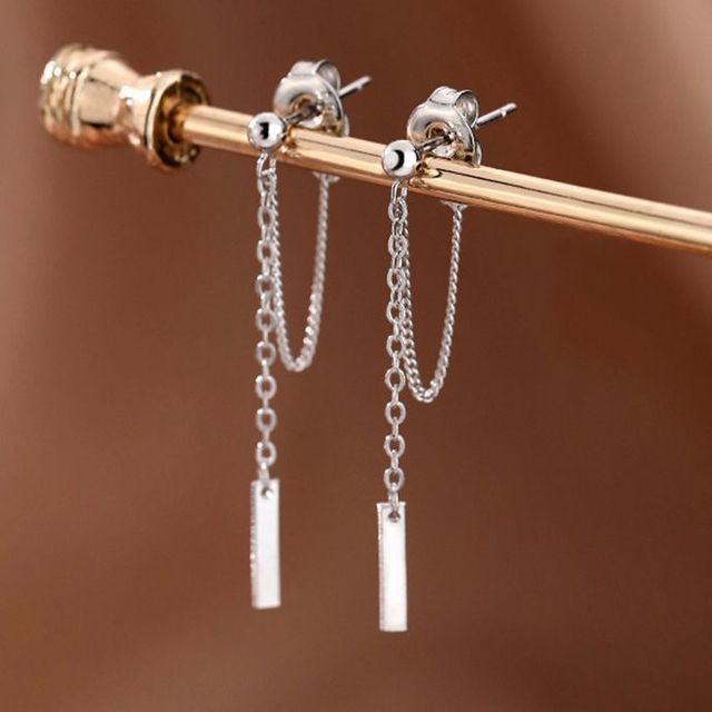 Bar / Cross Chain Sterling Silver Dangle Earring SpreePicky