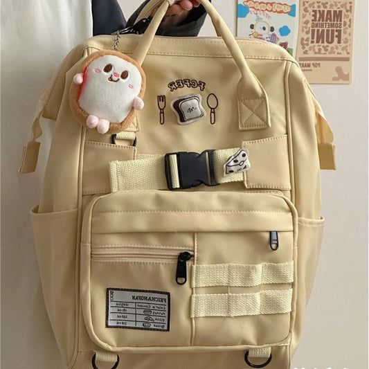 Bread Embroidered Top Handle Buckled Backpack / Charm / Set SpreePicky