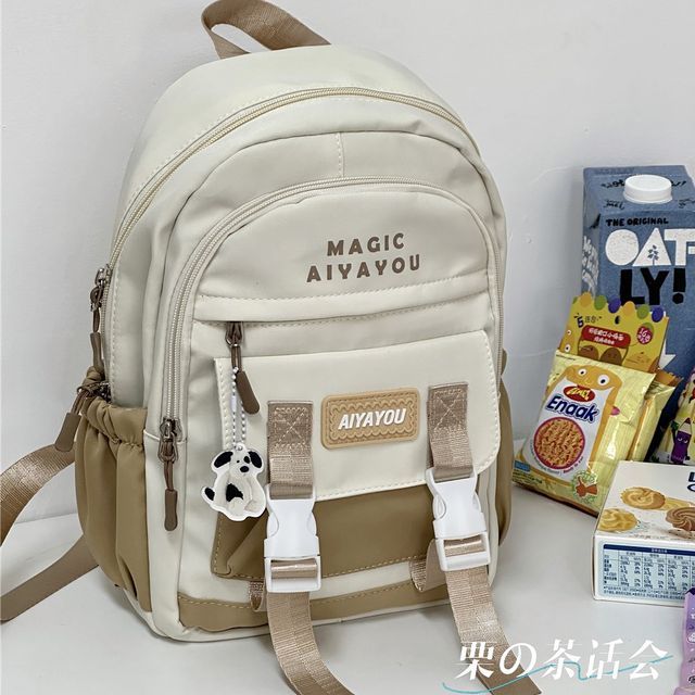 Lettering Buckled Backpack / Charm / Set SpreePicky