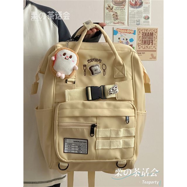 Bread Embroidered Top Handle Buckled Backpack / Charm / Set SpreePicky