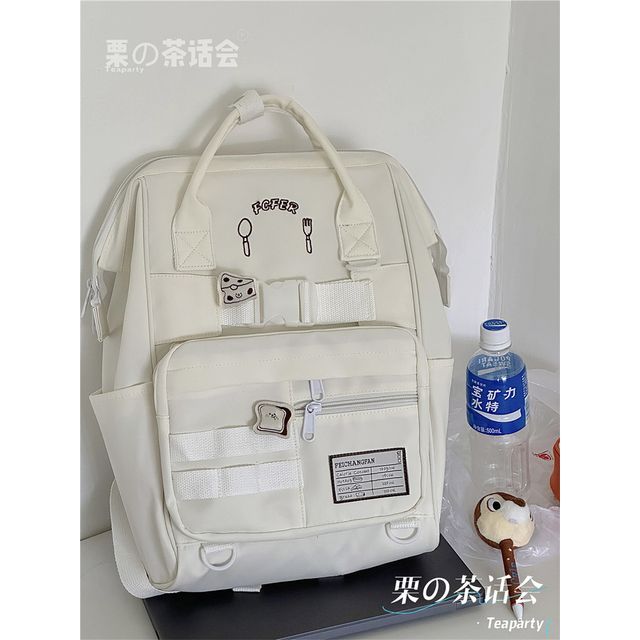 Bread Embroidered Top Handle Buckled Backpack / Charm / Set SpreePicky