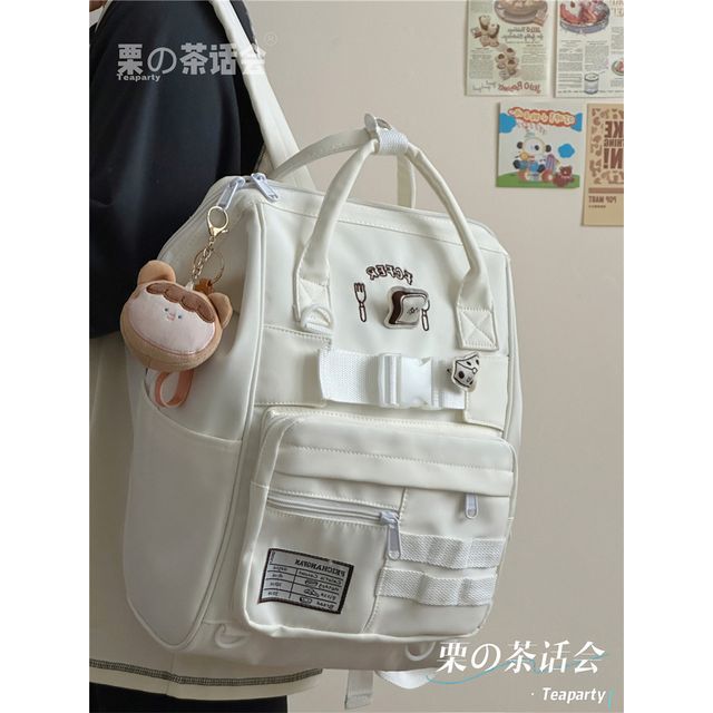 Bread Embroidered Top Handle Buckled Backpack / Charm / Set SpreePicky