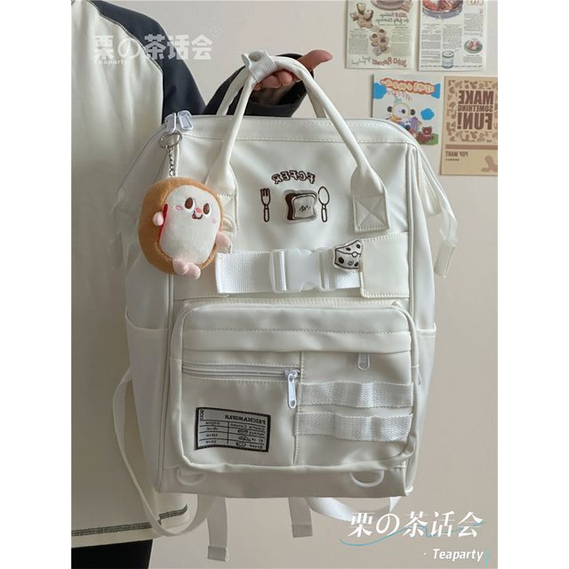 Bread Embroidered Top Handle Buckled Backpack / Charm / Set SpreePicky