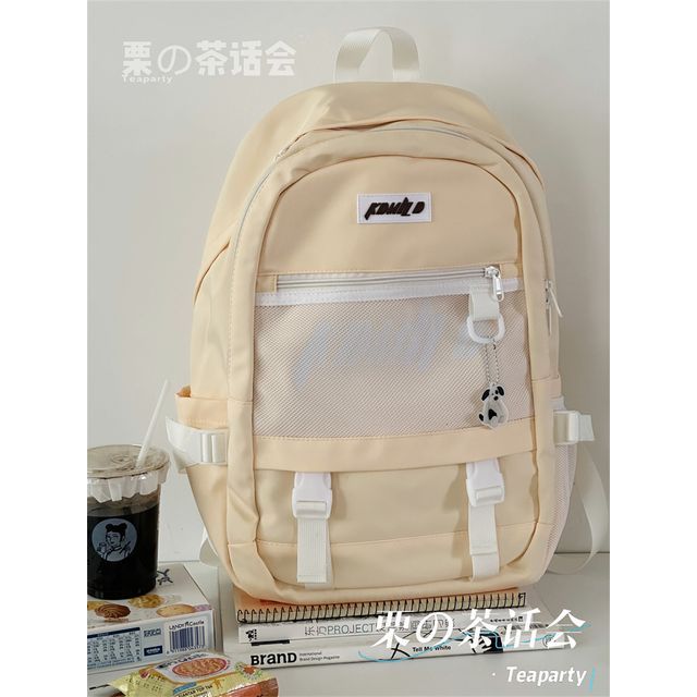 Lettering Buckled Paneled Backpack / Charm / Set SpreePicky