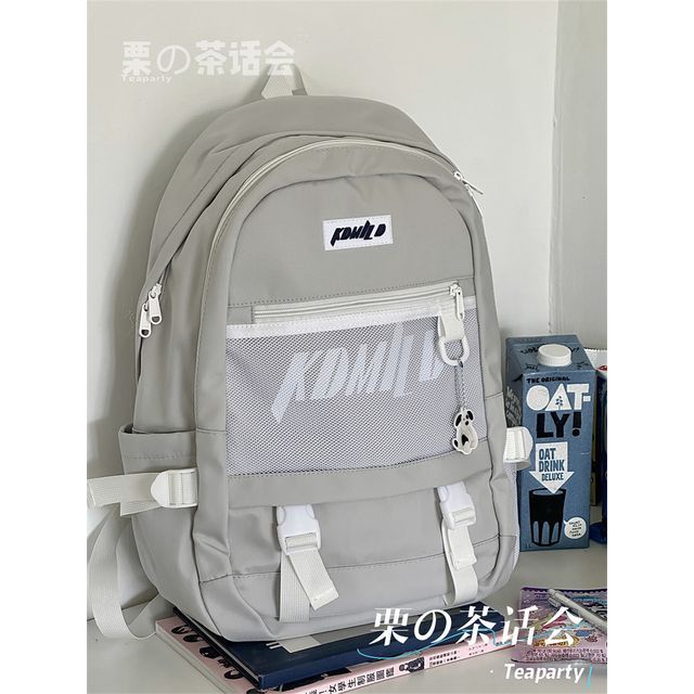 Lettering Buckled Paneled Backpack / Charm / Set SpreePicky