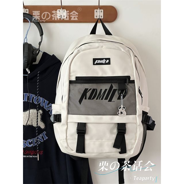 Lettering Buckled Paneled Backpack / Charm / Set SpreePicky