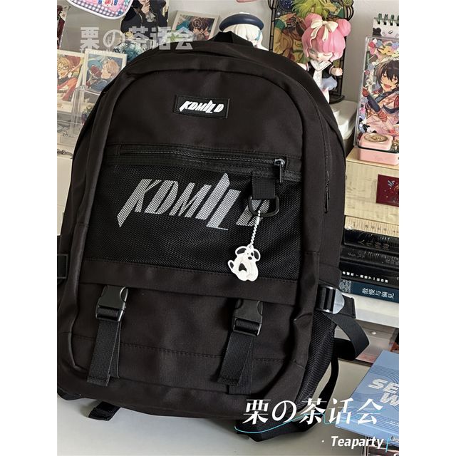 Lettering Buckled Paneled Backpack / Charm / Set SpreePicky