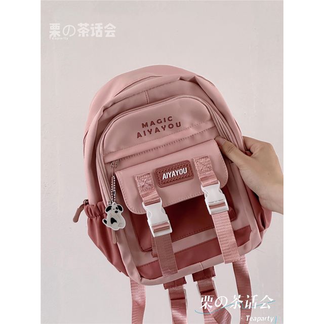 Lettering Buckled Backpack / Charm / Set SpreePicky