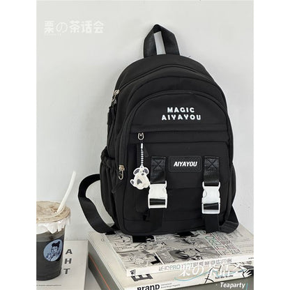 Lettering Buckled Backpack / Charm / Set SpreePicky