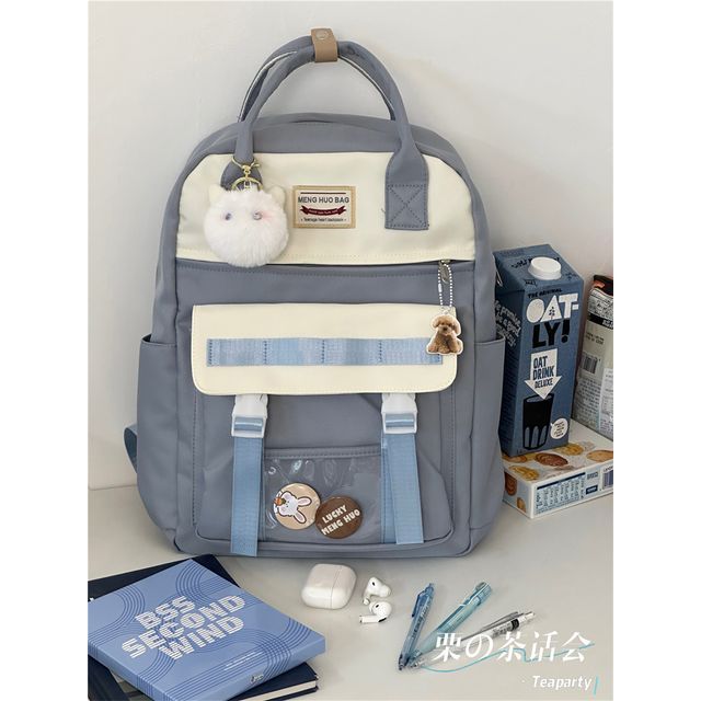 Color Block Top Handle Backpack / Charm / Set SpreePicky