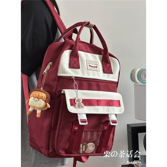 Color Block Top Handle Backpack / Charm / Set SpreePicky