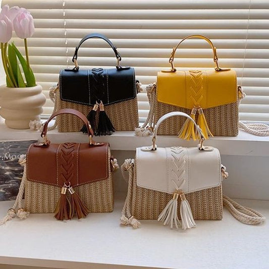 Tassel Detail Straw Flap Crossbody Bag SpreePicky