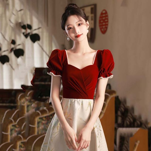 Short-Sleeve Sweetheart Neckline Two Tone Midi A-Line Evening Dress SpreePicky