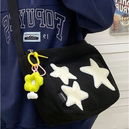 Star Applique Color Block Light Nylon Zipper Crossbody Bag mySite