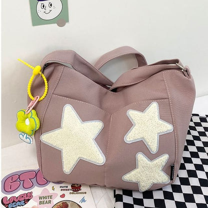 Star Applique Color Block Light Nylon Zipper Crossbody Bag mySite