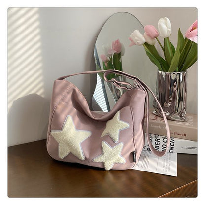 Star Applique Color Block Light Nylon Zipper Crossbody Bag mySite