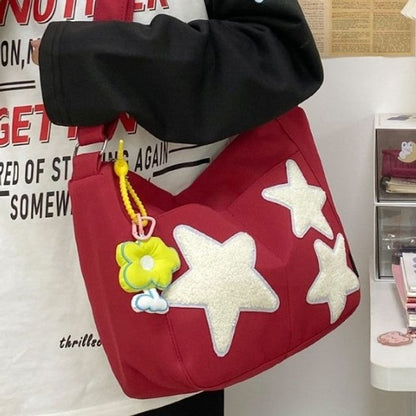 Star Applique Color Block Light Nylon Zipper Crossbody Bag mySite